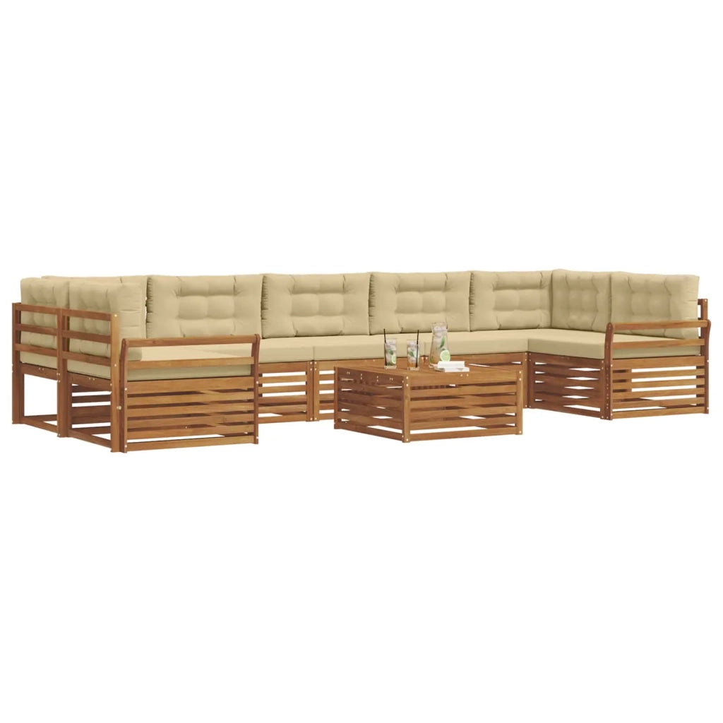 Set di divani da esterno con cuscino 8 pcs Naturale e Beige