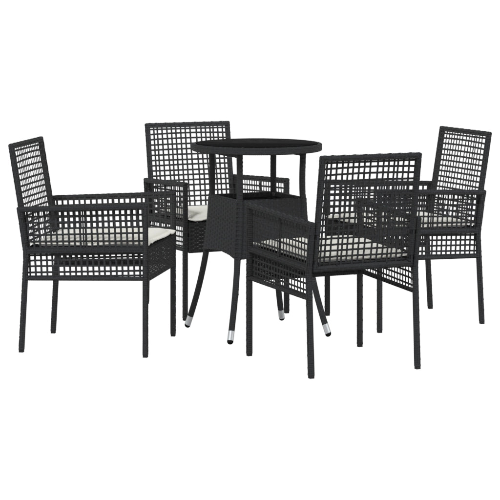 Set Pranzo Giardino 5 Pezzi Nero Polirattan