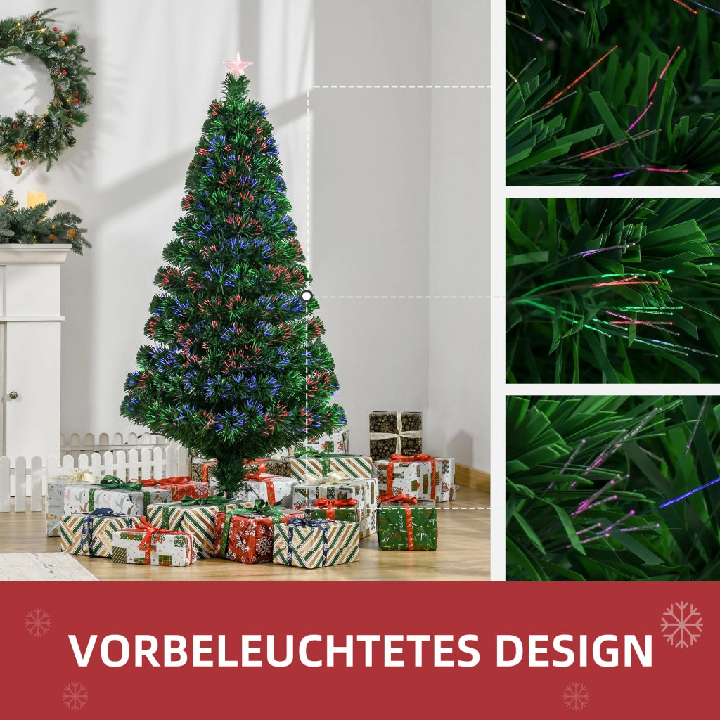 Albero di Natale Artificiale 150 cm con Luci LED ¨C Minimal ¨C Verde, Fibra Ottica, 180 Punte, Base in Metallo