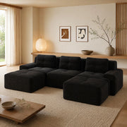 Divano modulare a U 293x177 cm in velluto a coste nero HOMVRA