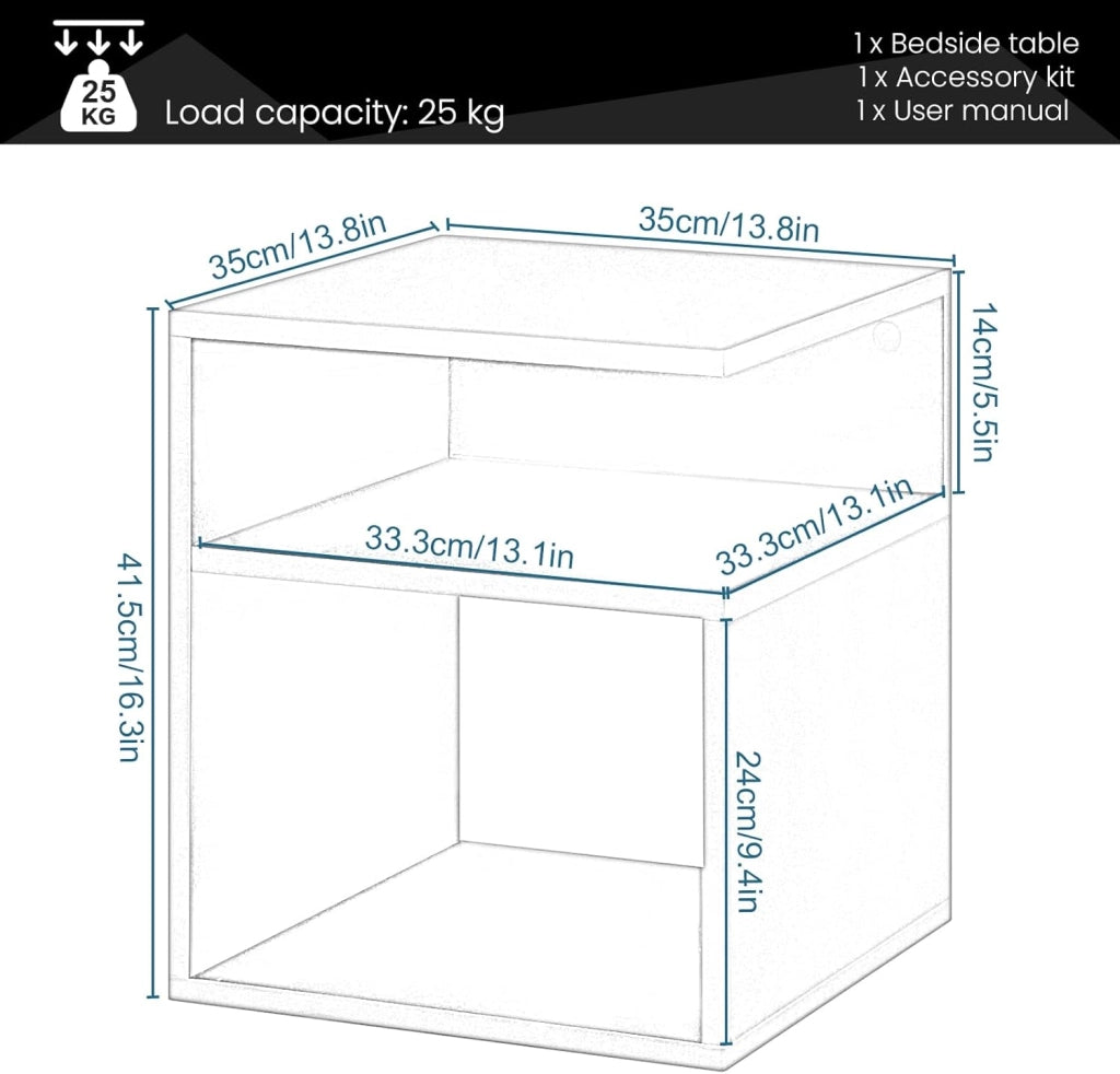 Set di 2 Comodini a 3 Ripiani, Tavolini da Notte Bianchi Moderni per Camera da Letto, Mobili Salvaspazio, in Legno, 35x35x41,5 cm