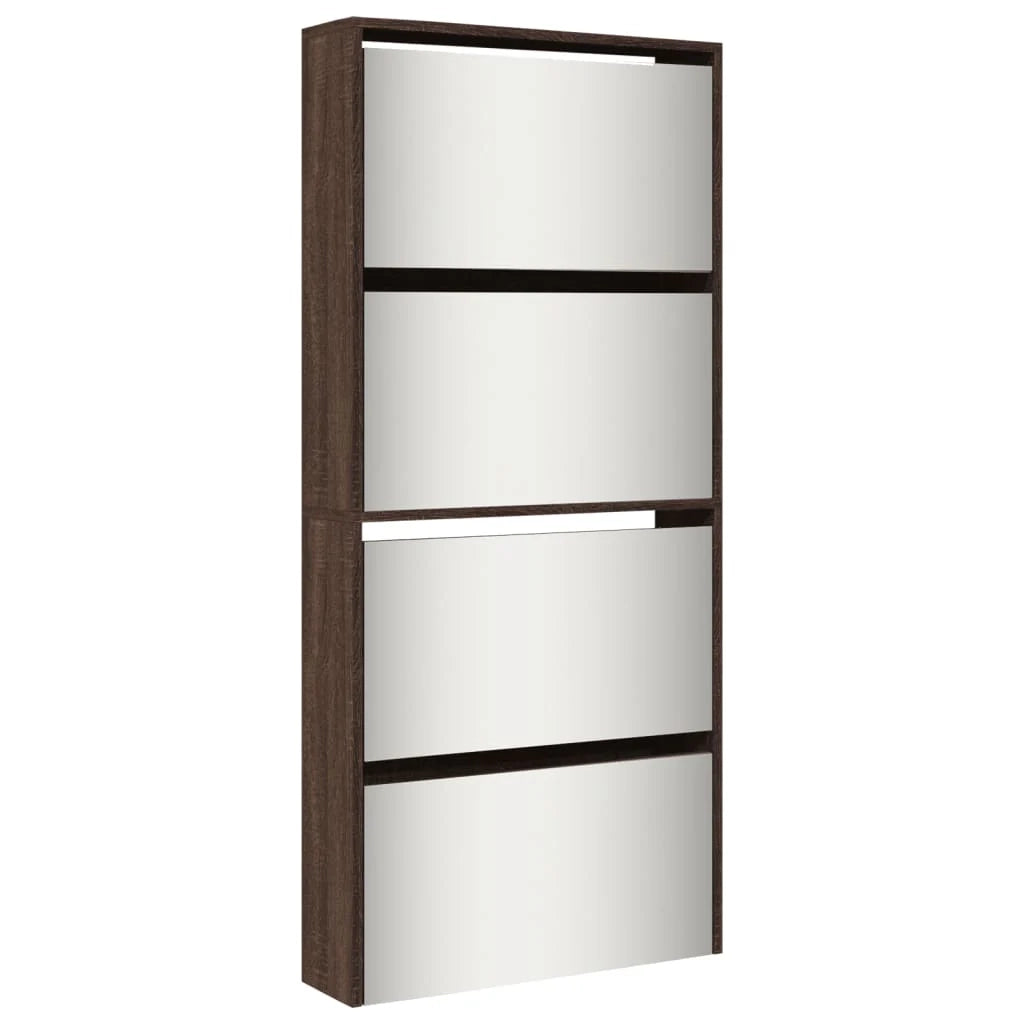 Scarpiera mobiletto portascarpe mobile ingresso/corridoio/soggiorno con specchio 4 ripiani 63 x 17 x 134 cm marrone 02_0021887