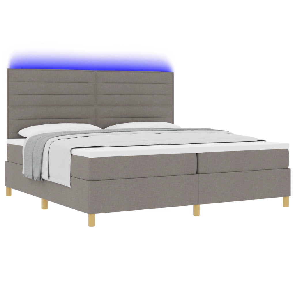 Letto a molle con materasso e LED Tortora 200x200 cm Tessuto