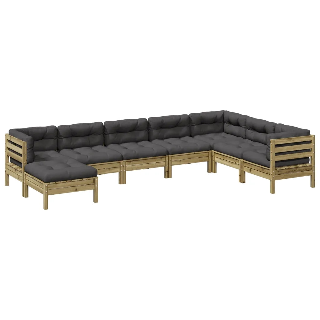 Set Divani da Giardino 8pz con Cuscini Legno Impregnato di Pino