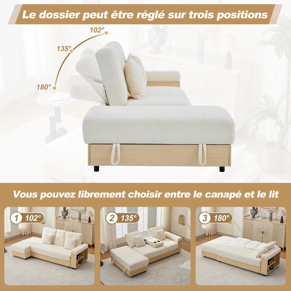Divano angolare estraibile con cassetti ¨C Minimal ¨C Beige tessuto 217cm