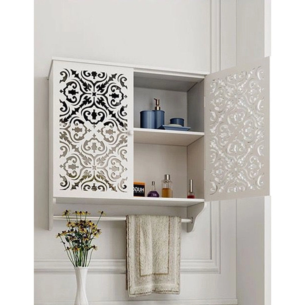 Trade Shop - Mobiletto Da Bagno A Parete Con Portasciugamani Armadietto In Mdf A 2 Livelli -