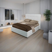Letto una piazza e mezza con contenitore Ascoli 142x210x124H ecopelle colore bianco