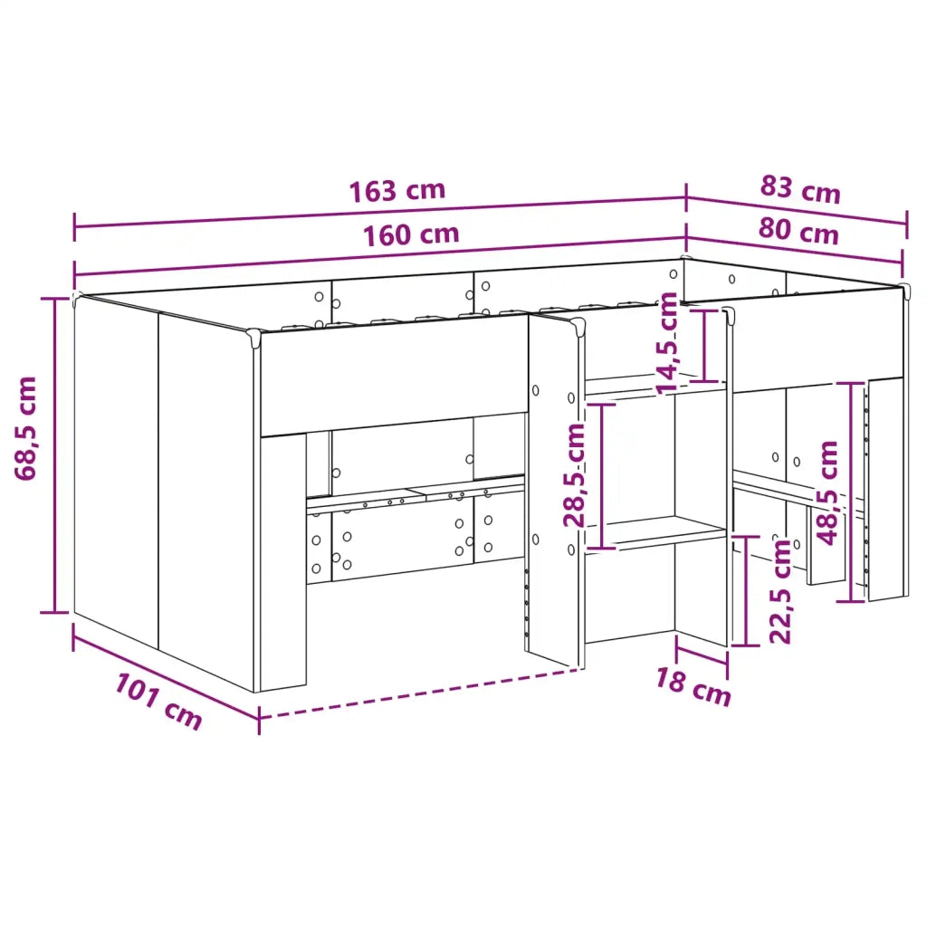 Letto Alto per Bambini Rovere Artigianale 163 x 101,1 x 68,5 cm 3422578