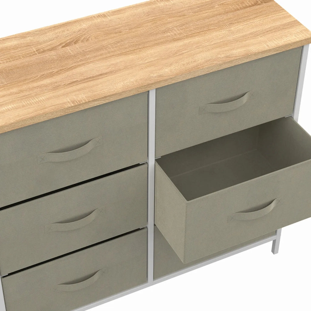 IDMarket - Arcón ALTA 80 cm 6 cajones en tejido gris claro con tapa efecto madera