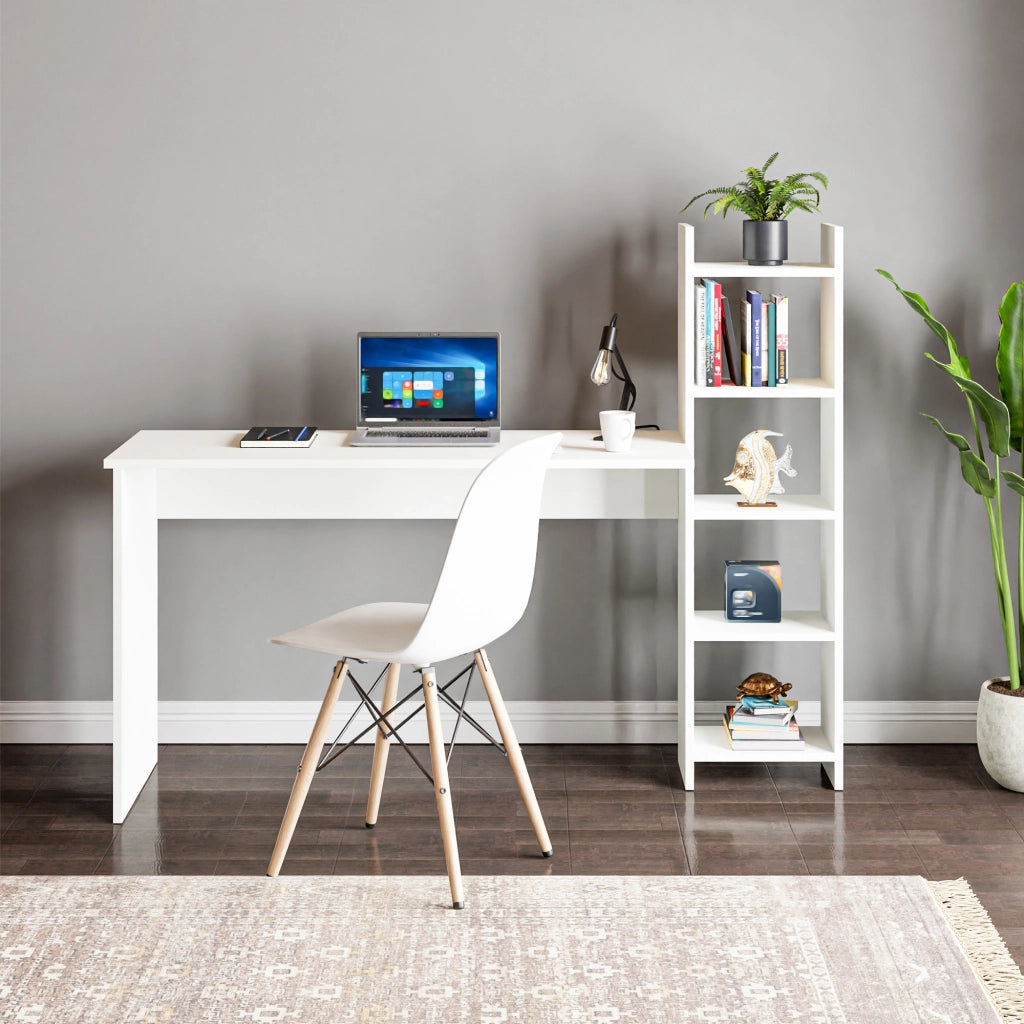 Scrivania Chagtuniejle con Scaffale Laterale 150 x 45 x 120 cm - Bianco [en.casa]