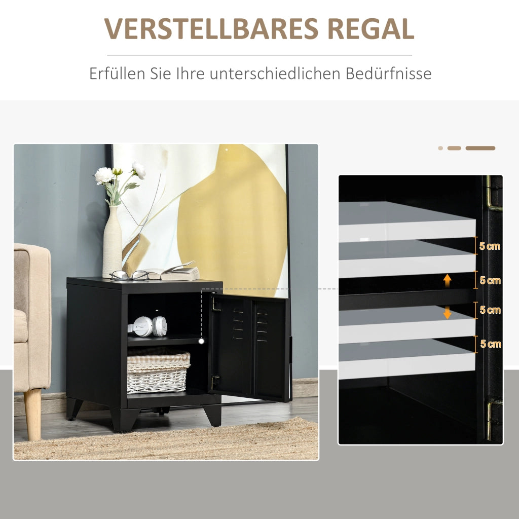 Comodino in metallo con ripiano regolabile e anta a persiana per camera da letto soggiorno ufficio, nero 40 × 40 × 50 cm