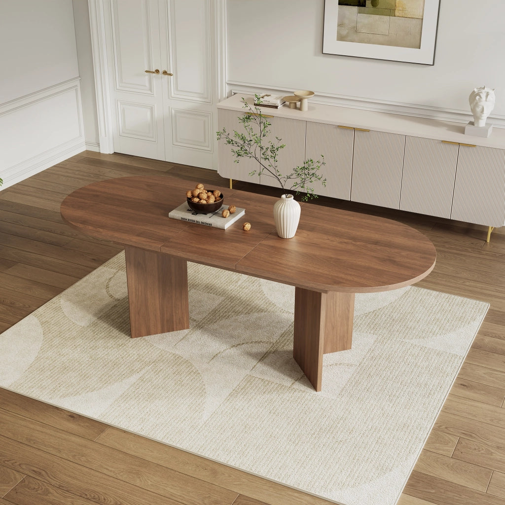 Tavolo da pranzo allungabile 120/160 × 80 cm in MDF color noce, per 4–8 persone, con angoli arrotondati