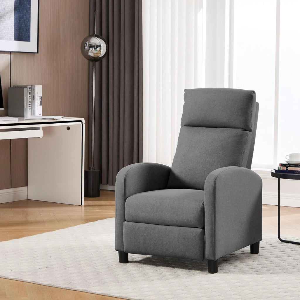 Poltrona Reclinabile a Multilivello, Chaise Longue con Poggiapiedi Regolabile, Poltrona Relax Singolo, Con Schienale Alto, Seduta Imbottita, Lino, Grigio Scuro, SKS58dgr