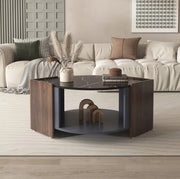 Tavolo da salotto con finitura in marmo e colore nocciole - Design moderno con colori contrastanti e linee uniche