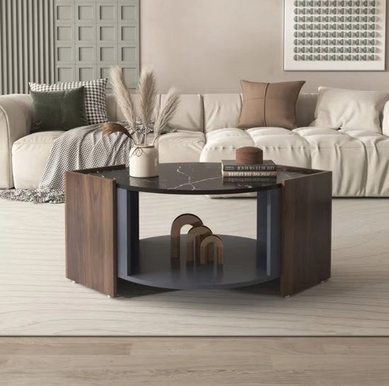Tavolo da salotto con finitura in marmo e colore nocciole - Design moderno con colori contrastanti e linee uniche