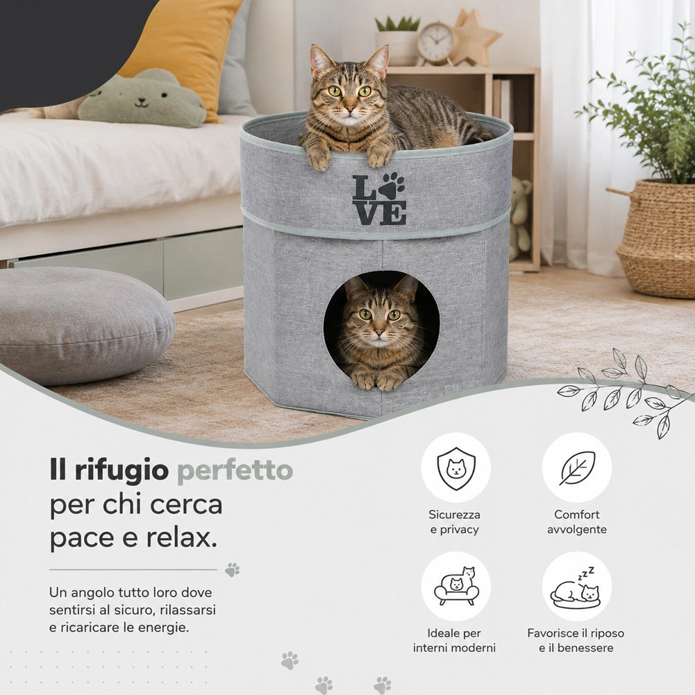 Cuccia per Gatti 35x33x33cm Letto per Animali Domestici Rifugio Grigio con Fodera