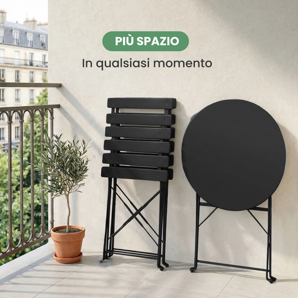 Set di mobili da balcone ORION Tavolo rotondo e 2 sedie in elegante nero