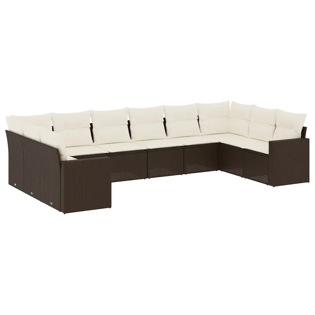 Set Divani da Giardino 10pz con Cuscini in Polyrattan Marrone 3251810