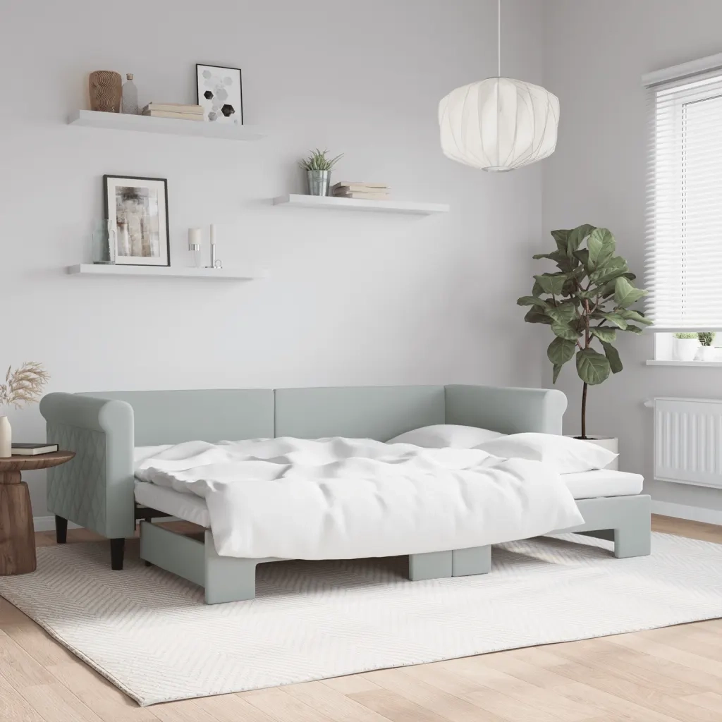 Divano Letto con Letto Estraibile-Sofa Letto-Daybed Grigio Chiaro 80x200 Velluto 848801