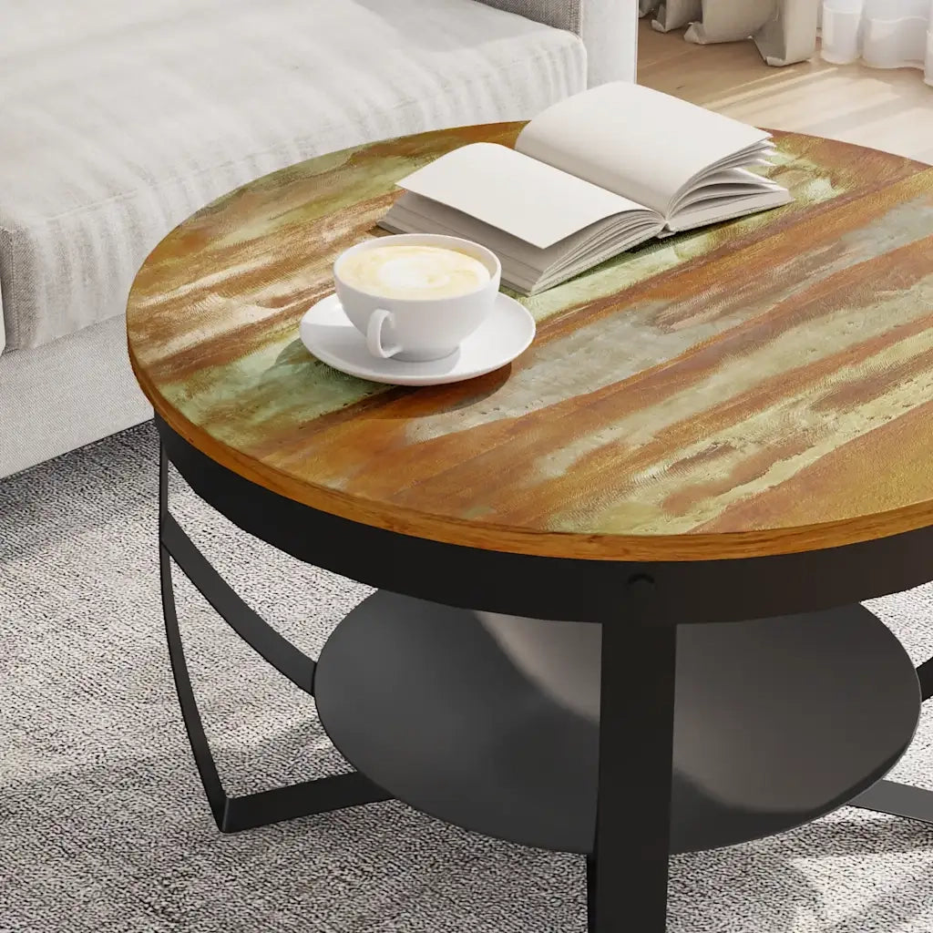 Tavolino da Salotto Ø68x43 cm in Legno Massello di Recupero 320796