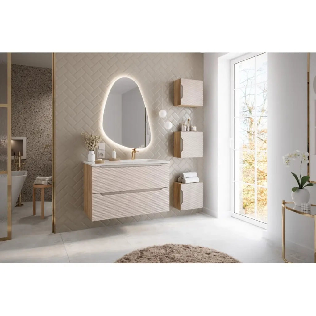 Lavabo da incasso ESSEN 120 cm in ceramica bianca lucida spostata a destra