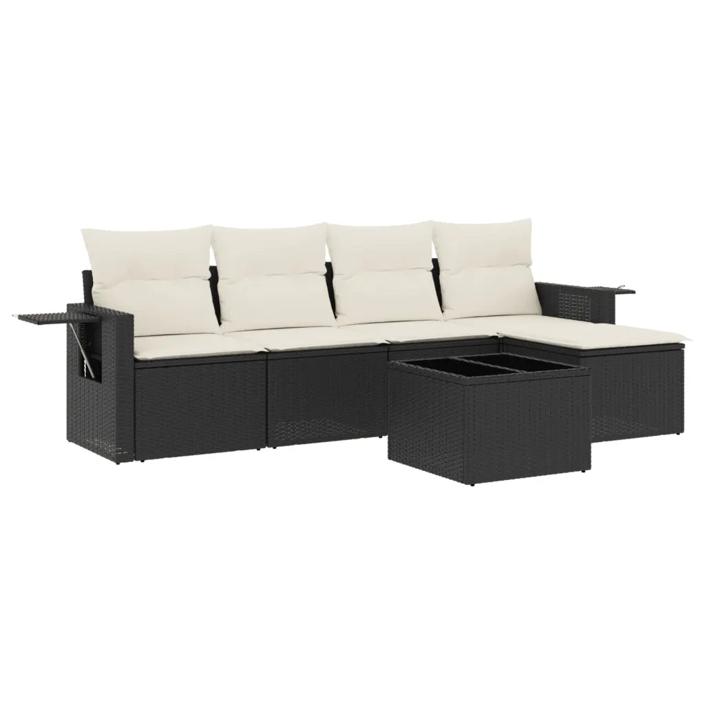 Set Divano da Giardino 6 pz con Cuscini Nero in Polyrattan