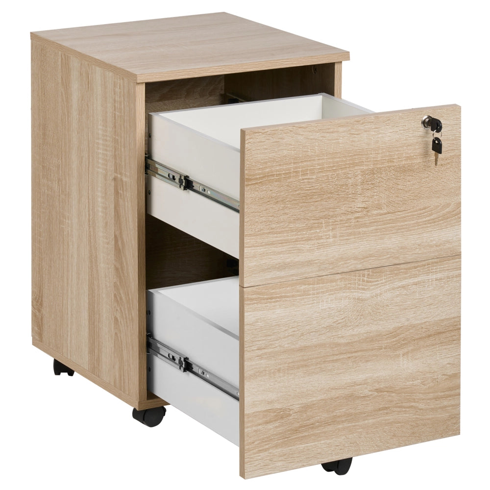 Armadietto in legno massiccio con 2 cassetti e ruote con serratura a chiave legno chiaro design moderno