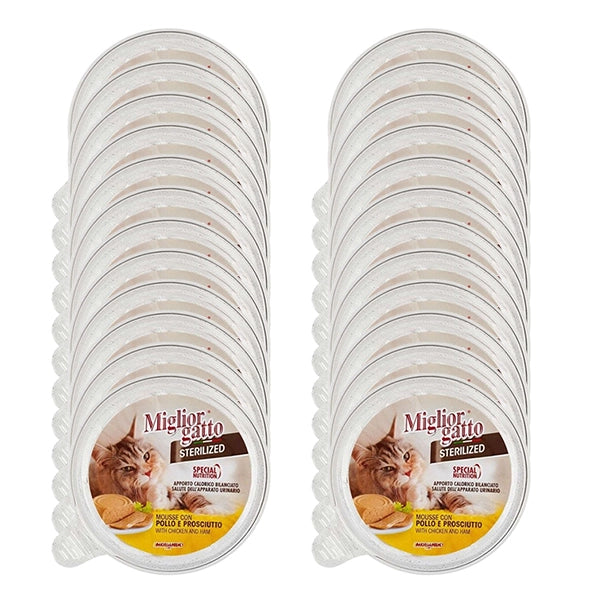 MIGLIOR GATTO STERILIZED 24 X 85 GR VASCHETTA DI MOUSSE AL POLLO E PROSCIUTTO