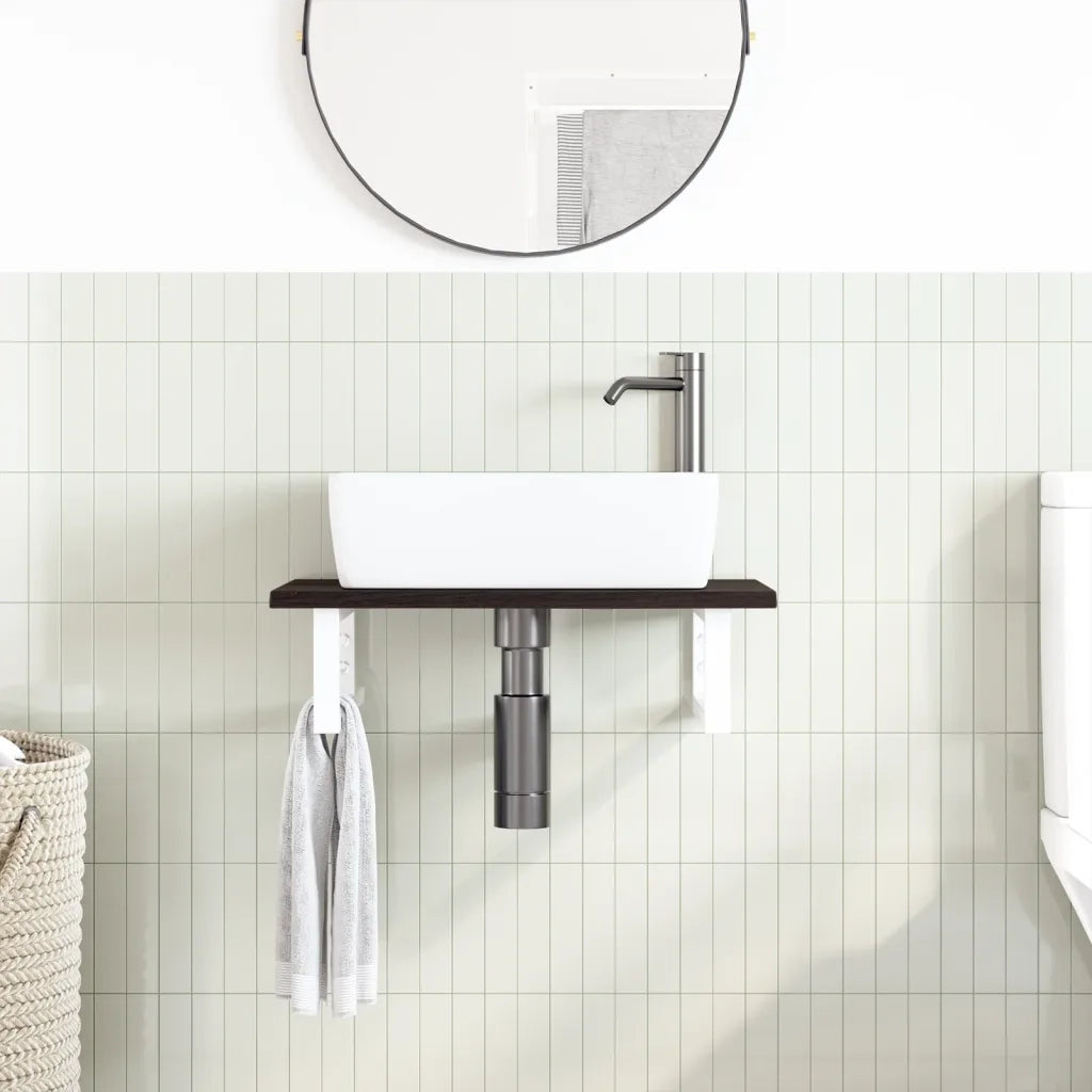 Ripiano a Parete per Lavabo-Mensole a Muro in Acciaio e Massello di Rovere 407199