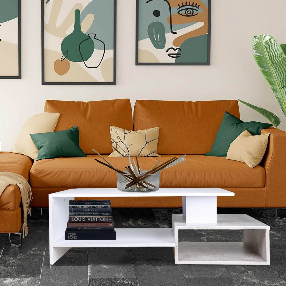 Tavolino da Salotto Design Moderno 106,5x60x34,5 cm in MDF Bianco e Cemento