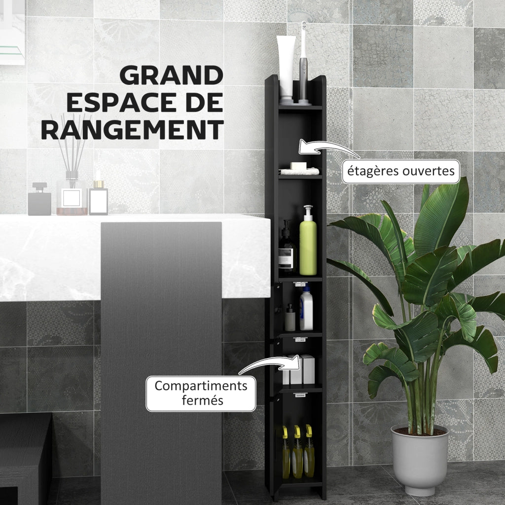 Mobile bagno colonna alto con ripiani e ante ¨C Zephmum ¨C 15x17x120 cm nero