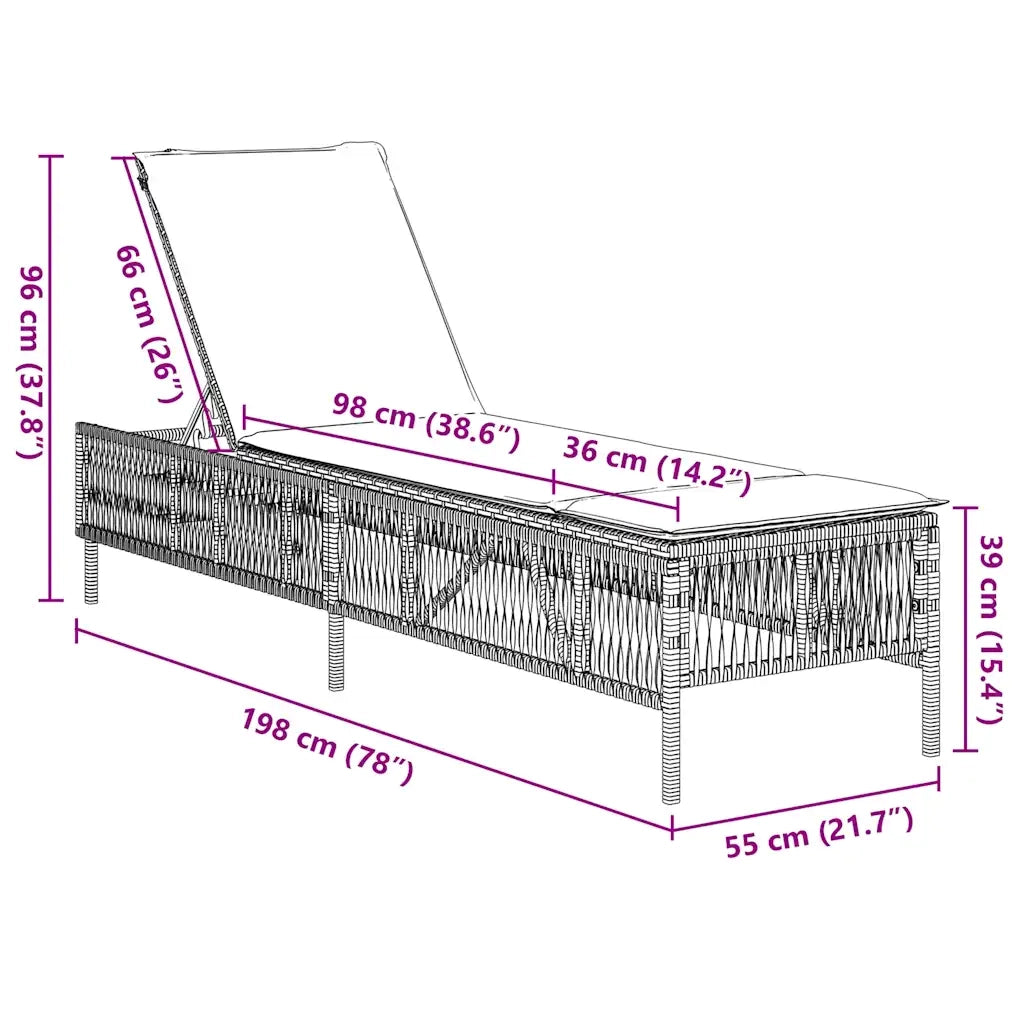 Lettino prendisole con Cuscino in Polyrattan Marrone 4002744