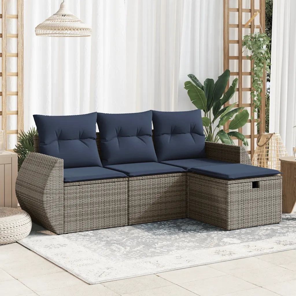Set Divani da Giardino 4 pz con Cuscini in Polyrattan Grigio 3325557