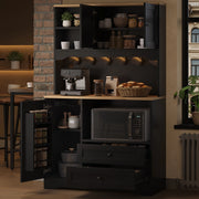 Buffet cucina multifunzionale con LED e prese; vano microonde 100x40x163 cm; nero