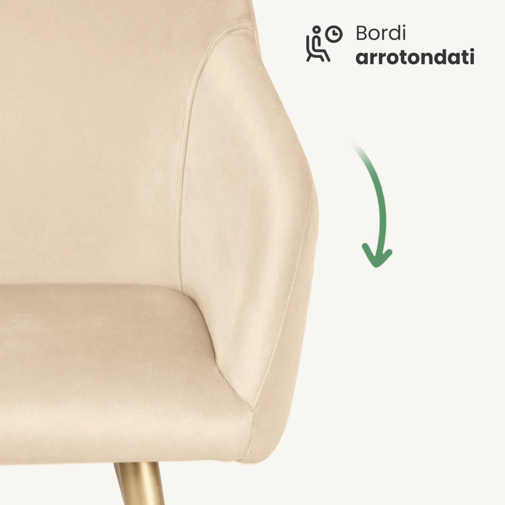 Set di 2 Sedie in velluto liscio ESTELLE Beige gambe oro