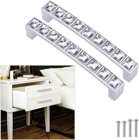 Cassettiere con maniglie cristalline - Porte finestre con maniglie - Porte con maniglie e strass - Maniglie per porte - 96mm distanza tra i battenti - 10 pezzi