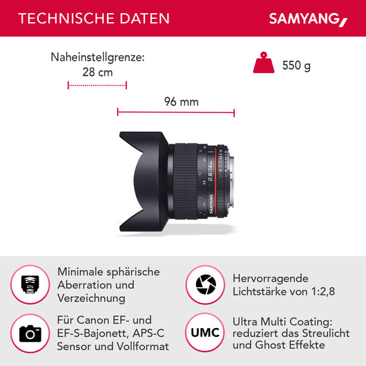 MF 14mm F2.8 Canon EF - obiettivo grandangolare per full-frame e APS-C, fotografia di paesaggio, messa a fuoco manuale, incluso borsa e tappi protettivi