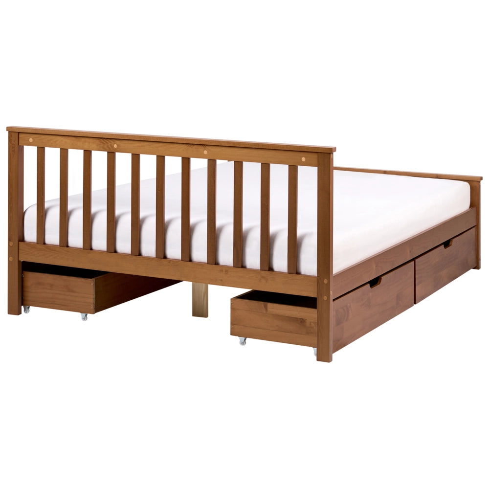 Letto matrimoniale in legno di pino e MDF 140 x 200 cm con contenitore a 4 cassetti marrone stile minimalista