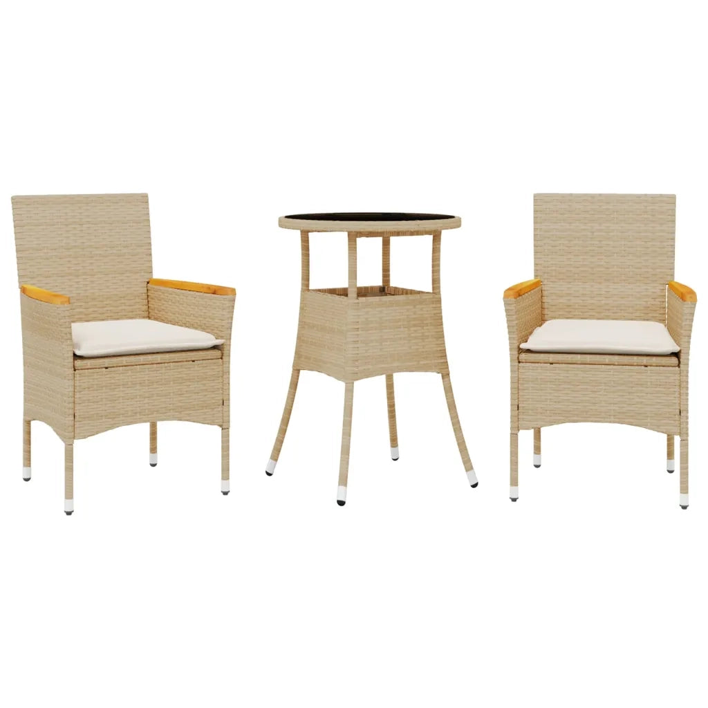 Set da Pranzo da Giardino 3 pz con Cuscini Polyrattan e Vetro 3278725
