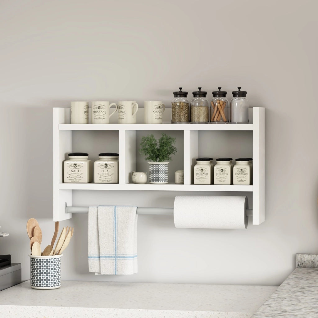 Mensola da parete in legno "Asya" - 63 x 14 x 35 cm - Bianco