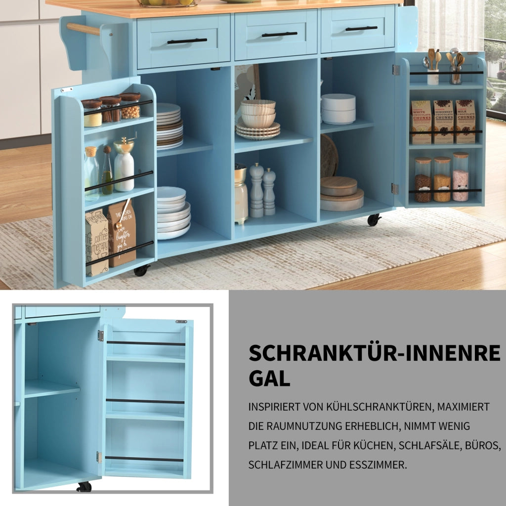 CARRELLO DA CUCINA con piano ribaltabile 139x46(71)x91,5 cm Blu MDF