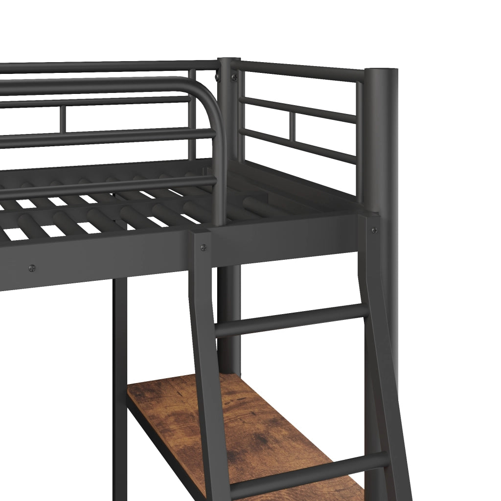 Letto a soppalco 90 × 200 cm con scrivania integrata scala doppia barriera alta metallo e MDF nero
