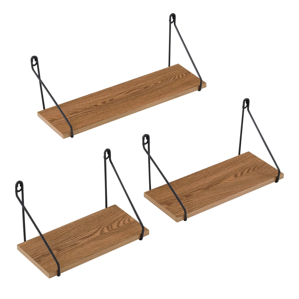 Set di 3 mensole da parete Randers diverse misure nero e legno scuro 03_0007085