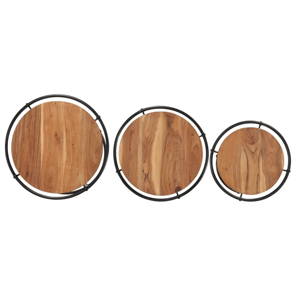 Tavolini a Incastro 3 pz | Tavolo laterale in Legno Massello di Acacia
