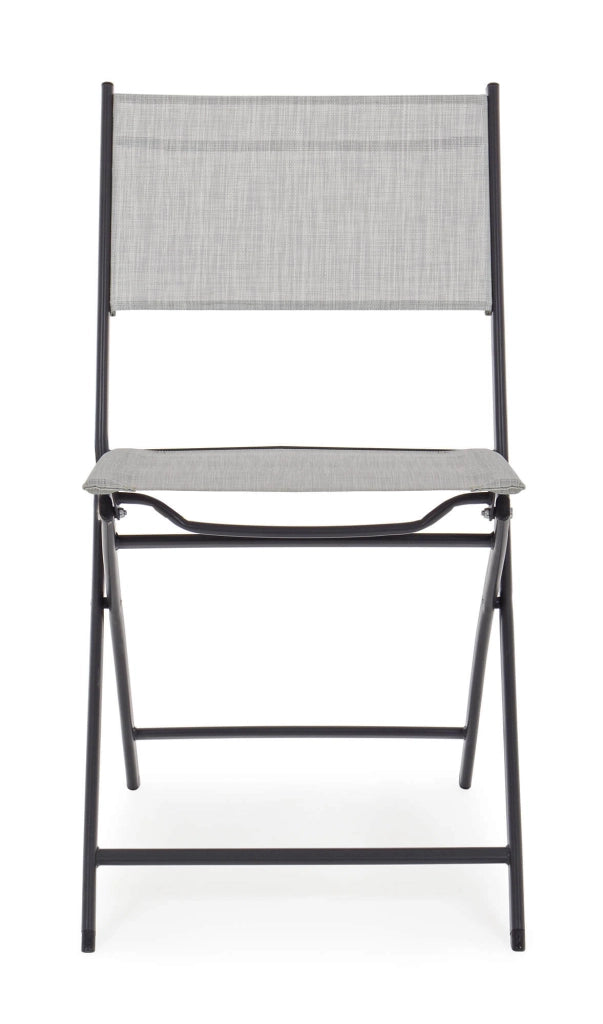 Set 4 Sedie da Giardino 46x58x80 cm in Acciaio e Textilene Martinez Grigio Chiaro