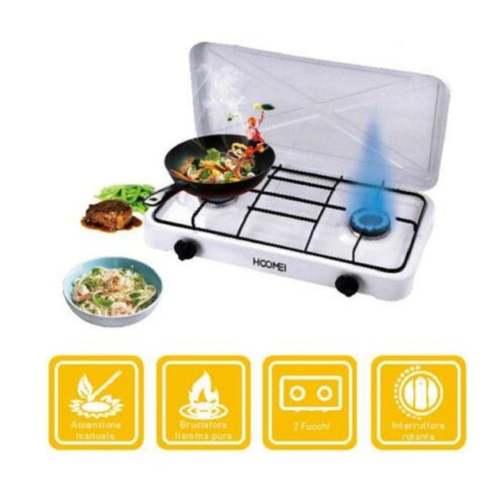 Trade Shop - Cucina A Gas Fornello Piano Cottura Doppio 2 Fuochi Per Uso Interno Ed Esterno -
