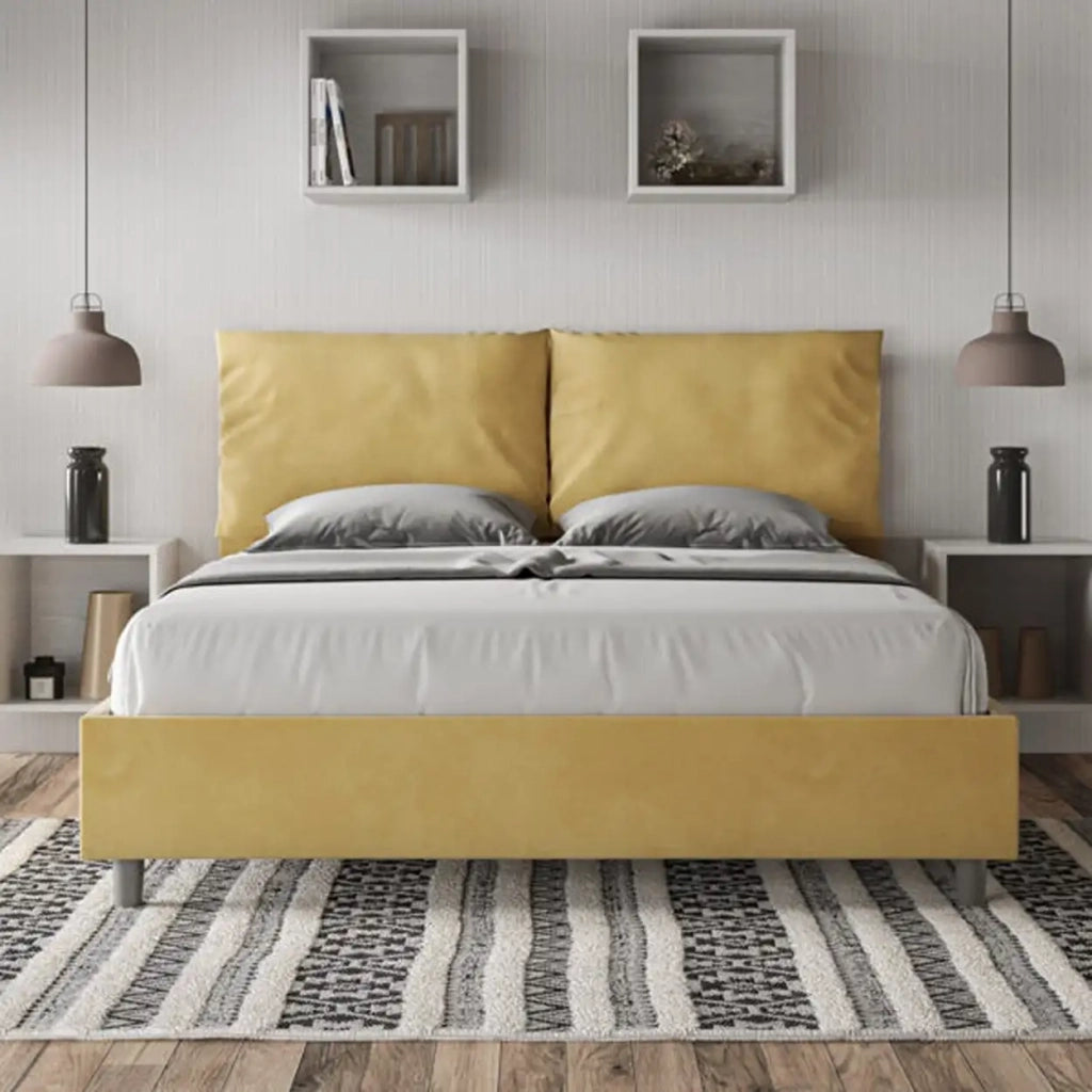 Letto matrimoniale senza rete imbottito 160x200 microfibra ocra Antea