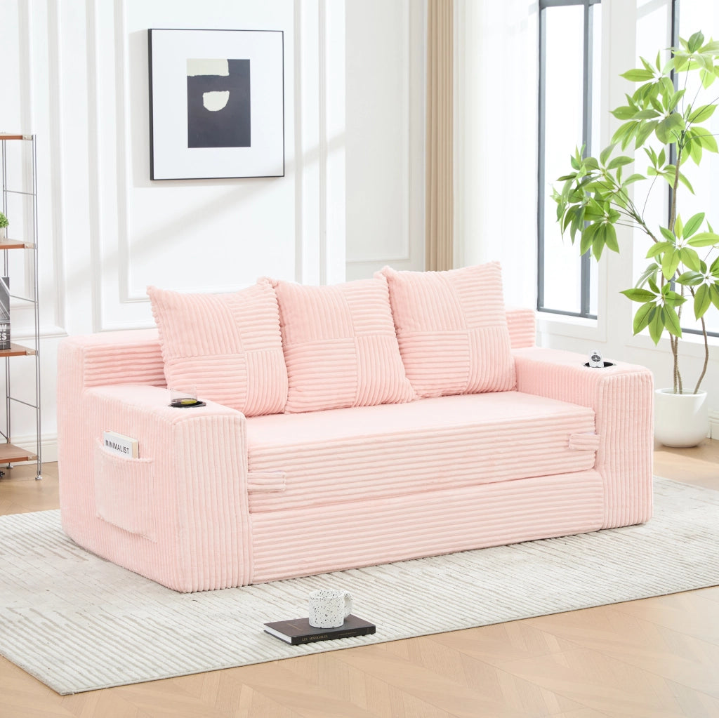 Divano modulare in velluto a coste; 172x87x64 cm; rosa