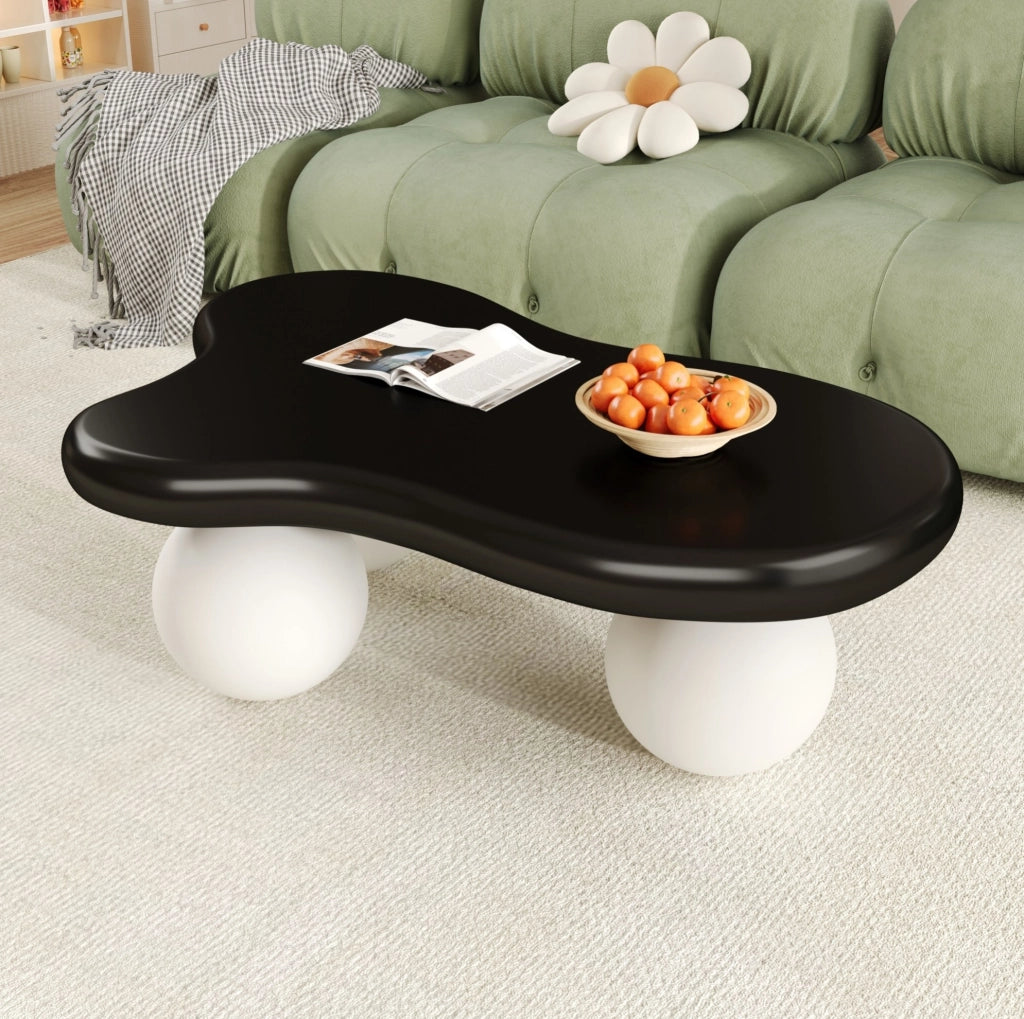 TAVOLINO DA CAFFÈ a forma di nuvola 95x62,5x32 cm MDF Nero/Bianco con LED