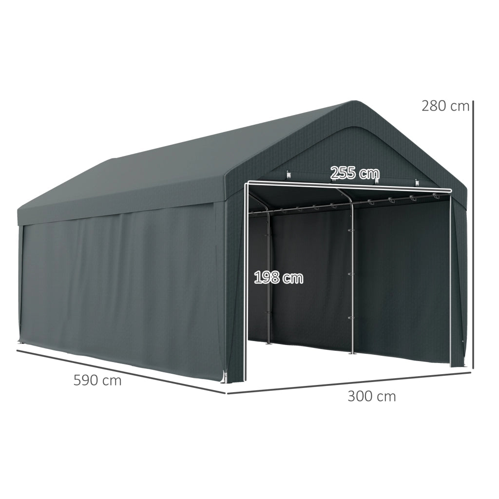 Tenda Garage 3x6 m ¨C Zephmum ¨C Grigio, Paroi Laterali Amovibili, 2 Porte Zip